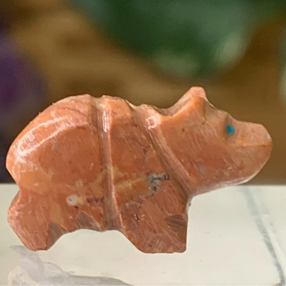 Native American Style Zuni Bear Fetish Bead Hand Carved Stone Drilled Animal .8